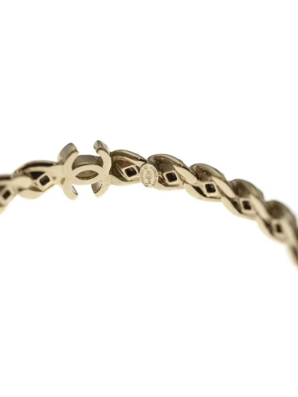 Chanel CC Logo Rhinestone Hoop Earrings Gold